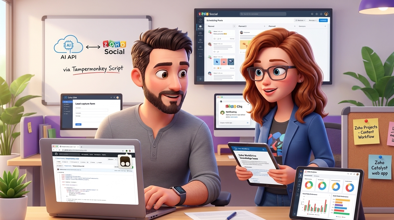 Du betrachtest gerade Zoho Social, Tampermonkey und OpenAI API: Tutorial zur Automatisierung im Community Management