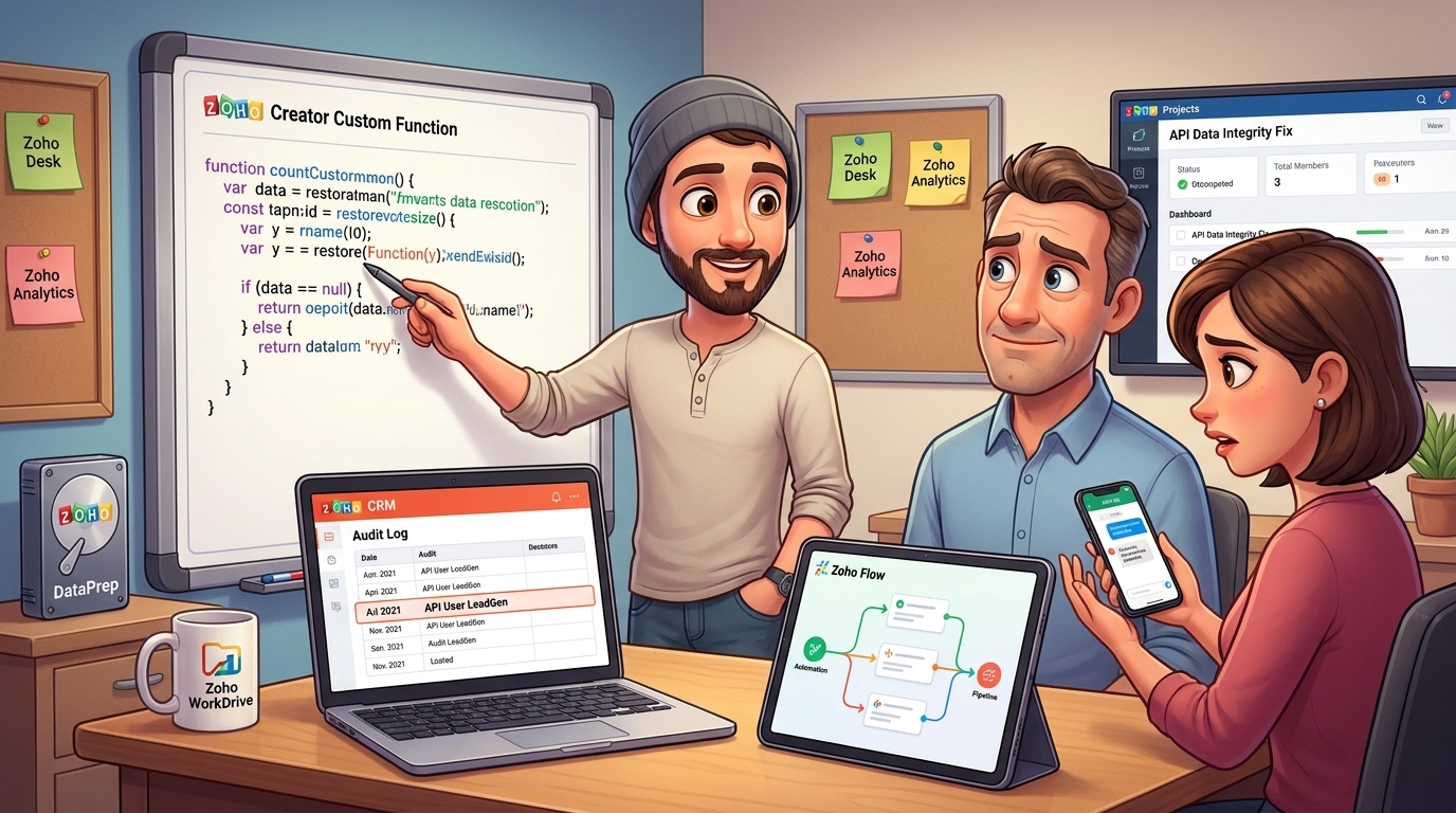 Du betrachtest gerade Zoho CRM, Deluge, Zoho Flow: Datenrettung nach API-Fehler im Lead-Management