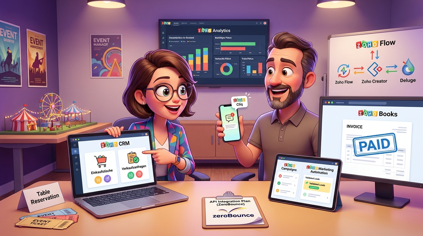 Du betrachtest gerade Zoho CRM, Zoho Books und externe APIs für Event-Ticketing integrieren: Praxis-Tutorial