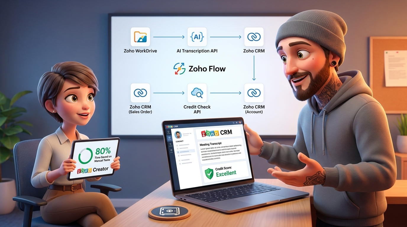 Du betrachtest gerade Zoho Flow, Zoho CRM und externe KI-APIs für Transkription und Bonitätsprüfung – Praxis-Tutorial