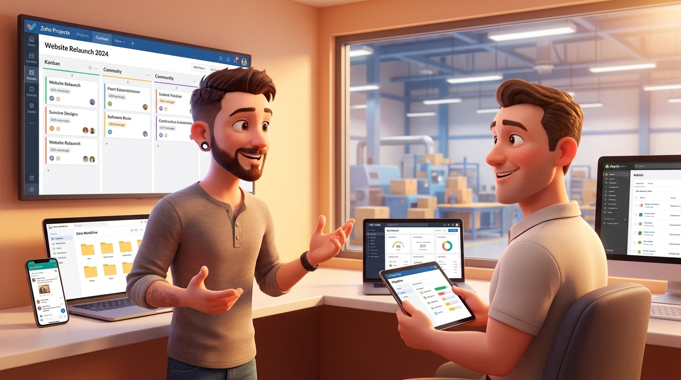 Du betrachtest gerade Zoho Projects, WorkDrive, Flow: Web-Projekt-Workflow zentral steuern lernen