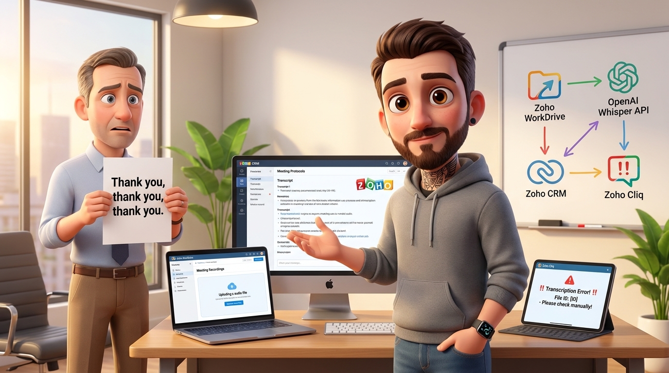 Du betrachtest gerade Tutorial: Zoho WorkDrive, CRM und Whisper API für Transkriptions-Workflows