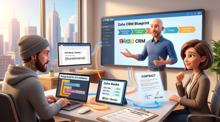 Mehr über den Artikel erfahren Zoho CRM Blueprint, Deluge und Zoho Sign: Automatisierter Vertrags-Onboarding-Prozess