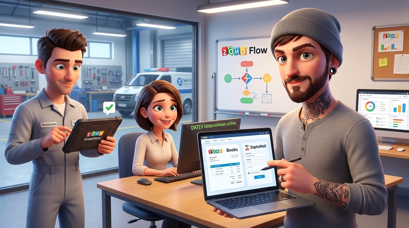 Du betrachtest gerade Zoho Books, ZeptoMail und Deluge API im DATEV-Workflow automatisieren