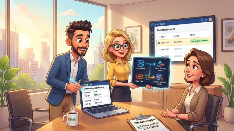 Mehr über den Artikel erfahren Zoho CRM, Zoho Books und externe APIs im Forderungsmanagement automatisieren