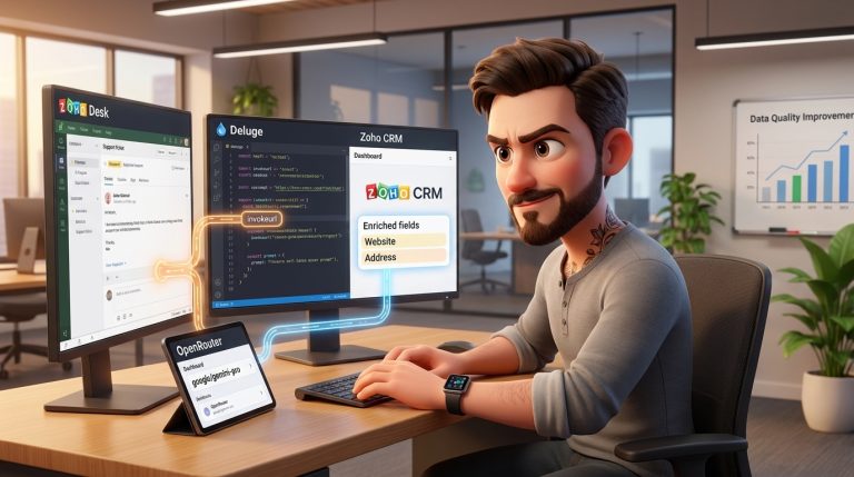 Mehr über den Artikel erfahren Zoho CRM + OpenRouter API: KI-gestützte Datenanreicherung mit Deluge-Skripten