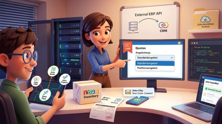 Mehr über den Artikel erfahren Zoho CRM, Deluge und API-Integrationen für Angebots-Workflows lernen