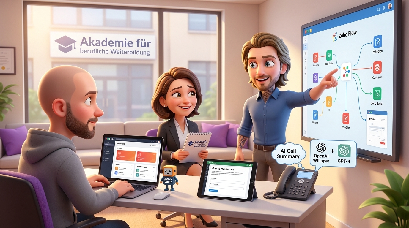 Du betrachtest gerade Zoho CRM, Zoho Books, DATEV und OpenAI API für Kursverwaltung und Vertragsautomatisierung – Tutorial