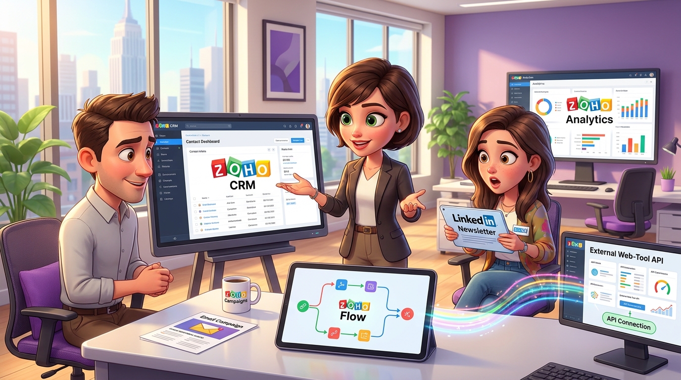 Du betrachtest gerade Zoho CRM, Zoho Flow und Analytics: LinkedIn-Lead-Automatisierung mit API und CSV-Import