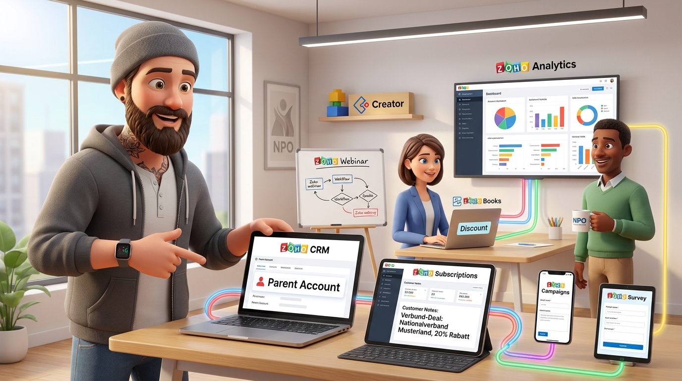 Du betrachtest gerade Zoho CRM, Zoho Subscriptions und Deluge API für Verbund-Abos und Hierarchien abbilden: Schritt-für-Schritt-Tutorial