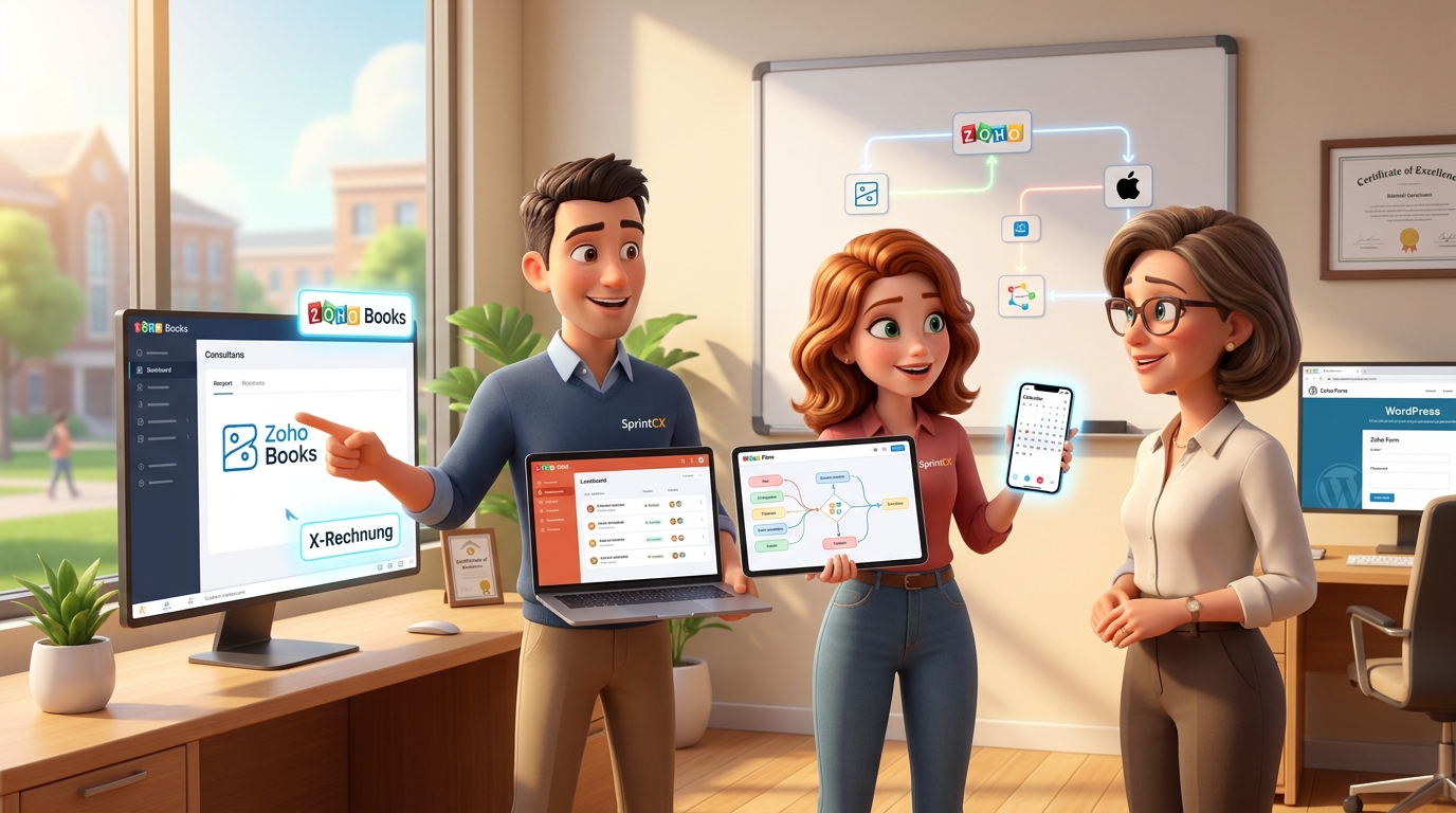 Du betrachtest gerade Zoho CRM, Zoho Books und Apple Kalender verbinden: Web-Lead-Integration und X-Rechnungs-Workflows im Tutorial