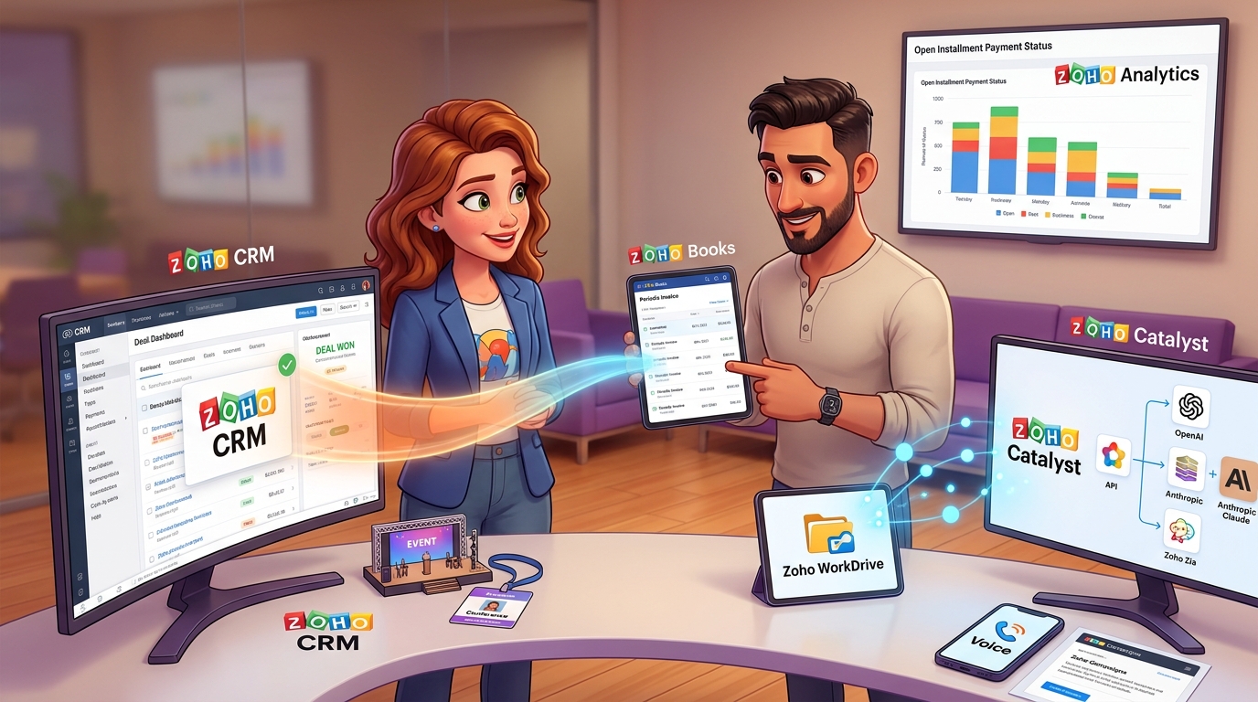 Du betrachtest gerade Zoho CRM, Zoho Books und KI-APIs: Ratenzahlungsprozess und Lead-Import automatisieren
