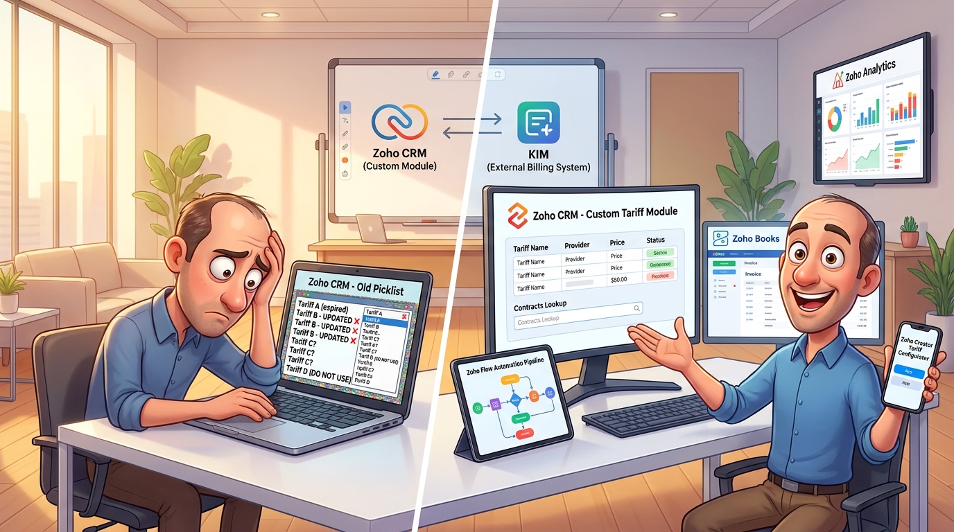 Du betrachtest gerade Zoho CRM Custom Modul, Deluge API und Webhook für Tarif-Management-Migration lernen