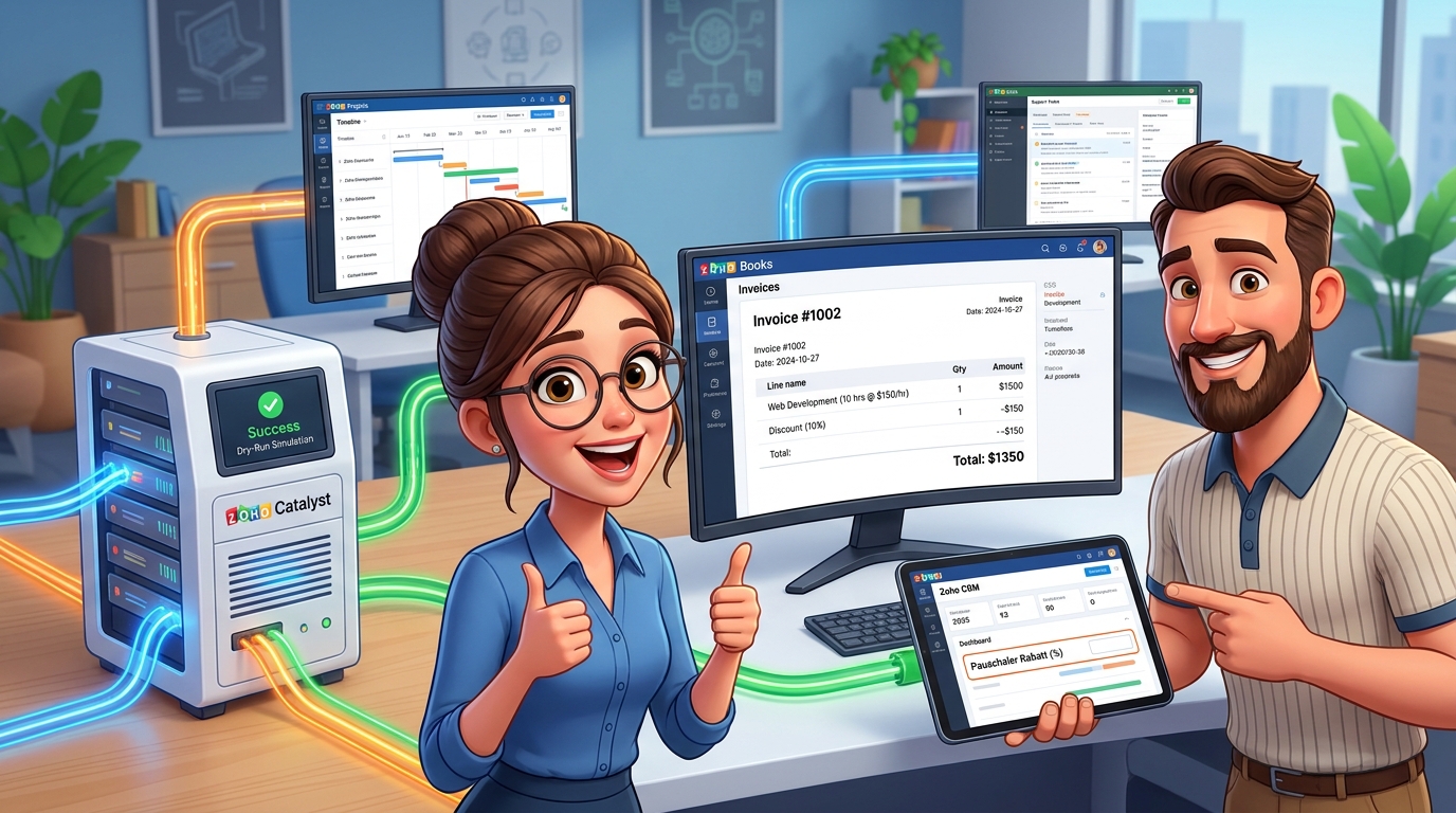 Du betrachtest gerade Zoho Catalyst Integration: Automatisierte Rechnungsstellung mit Projects, Books und CRM