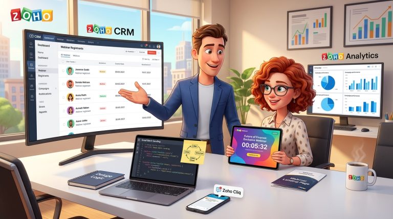 Mehr über den Artikel erfahren Zoho CRM und Zoho Webinar per Deluge und Webhook für Webinar-Kampagnen automatisieren