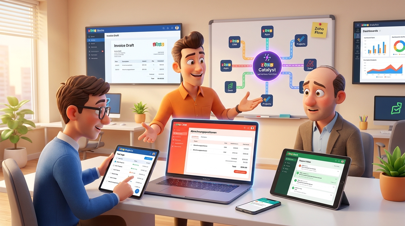 Du betrachtest gerade Tutorial: Zoho CRM, Books, Desk und Projects via Catalyst für automatisierte, stundenbasierte Abrechnung integrieren