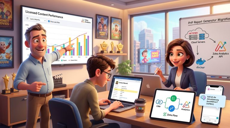 Mehr über den Artikel erfahren Zoho Analytics, PHP-API-Integration und KI-Bot für Media-Controlling lernen