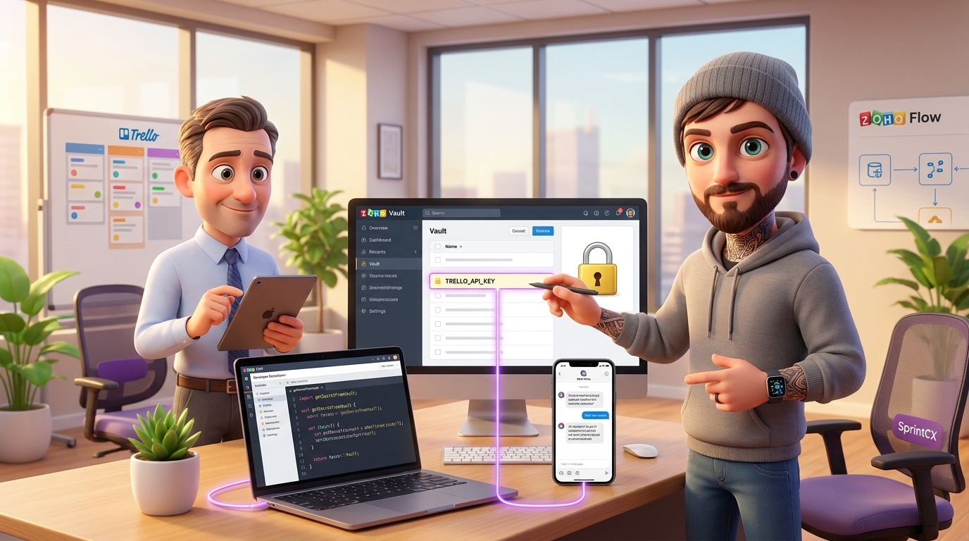 Du betrachtest gerade Zoho Vault, Deluge Custom Functions und Cliq für sicheres KI-Secret-Management Tutorial