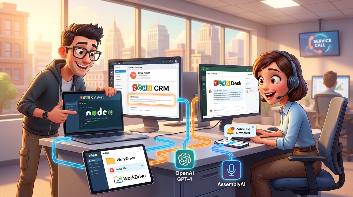 Du betrachtest gerade Zoho Catalyst, WorkDrive & OpenAI API: KI-Telefonprotokolle automatisieren