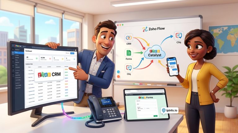 Mehr über den Artikel erfahren Zoho CRM, Forms und JustCall API: Praxistutorial Lead-Management mit Geo-IP Routing und KI-Assistent in Cliq
