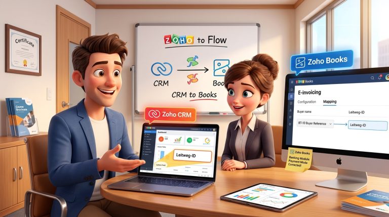 Mehr über den Artikel erfahren Zoho CRM, Zoho Books und Deluge für X-Rechnung im B2G-Workflow einrichten