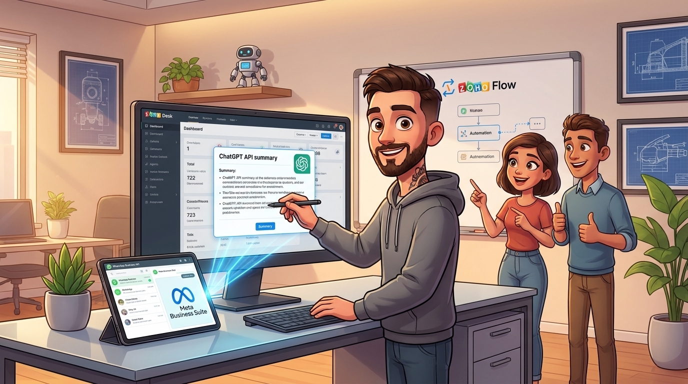 Du betrachtest gerade Zoho Desk, ChatGPT API und WhatsApp Business API für Kundenservice-Prozesse integrieren – Schritt-für-Schritt-Anleitung